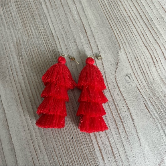 Red Tassel Earrings - Picture 2 of 4